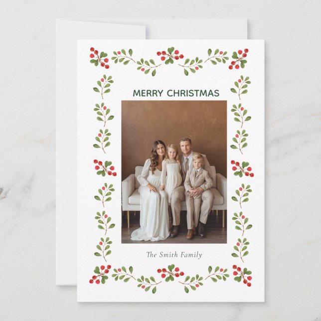 Holly Berry Christmas Photo Holiday card (Front)