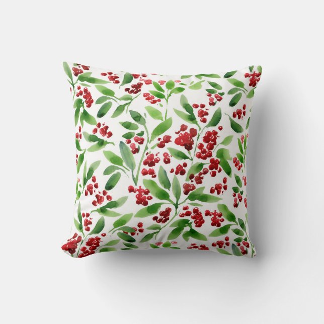 Holly Berry Christmas Pillow (Front)