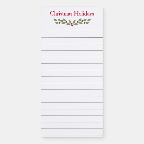 Holly Berry Christmas Shopping TO DO List Lined Magnetic Notepad
