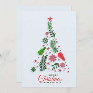 Holly Berry Christmas Tree Corporate Greeting Holiday Card