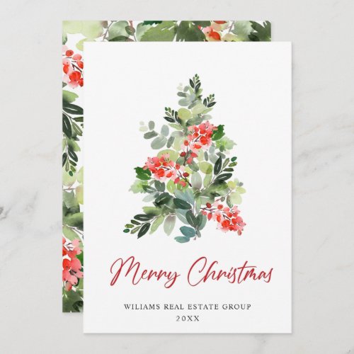 Holly Berry Christmas Tree Corporate Greeting Holiday Card