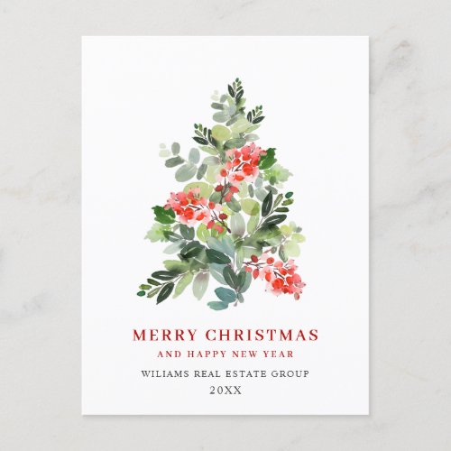 Holly Berry Christmas Tree Greeting Corporate Holi Holiday Postcard