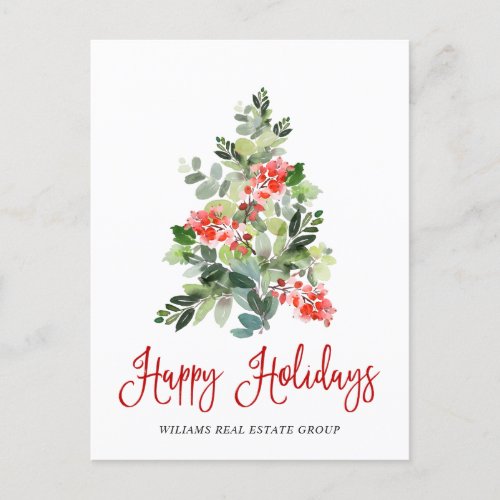 Holly Berry Christmas Tree Greeting Corporate Holiday Postcard