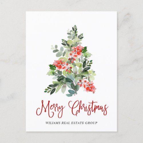 Holly Berry Christmas Tree Greeting Corporate Holiday Postcard