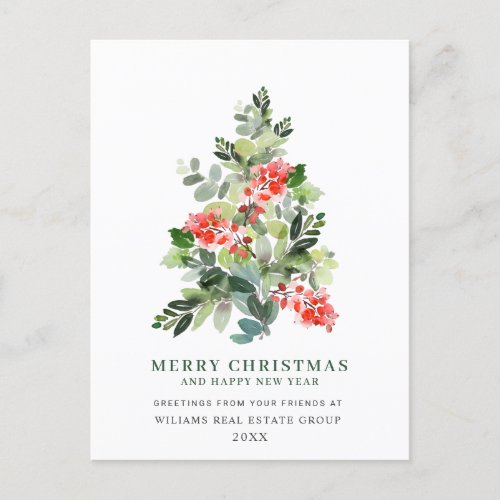 Holly Berry Christmas Tree Greeting Corporate Holiday Postcard