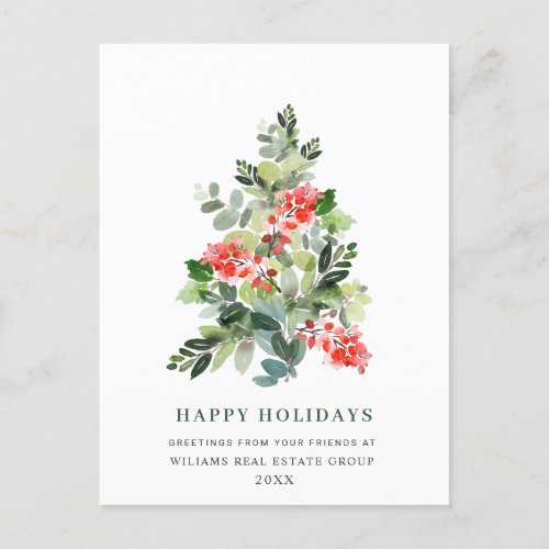 Holly Berry Christmas Tree Greeting Corporate Holiday Postcard