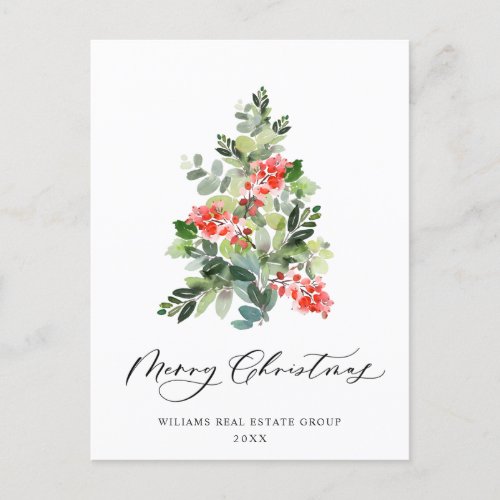 Holly Berry Christmas Tree Greeting Corporate Holiday Postcard