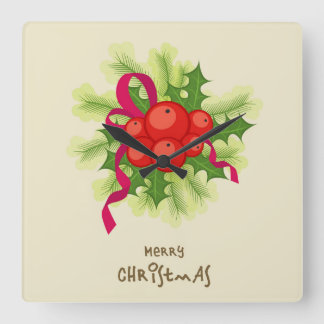 Holly Berry Christmas Wall Clock