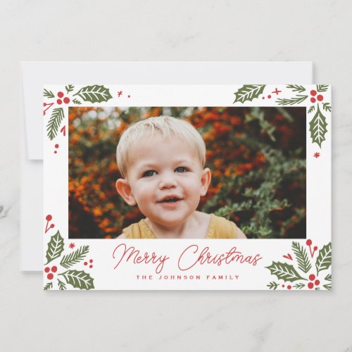 Holly Berry Corners Photo Holiday Card