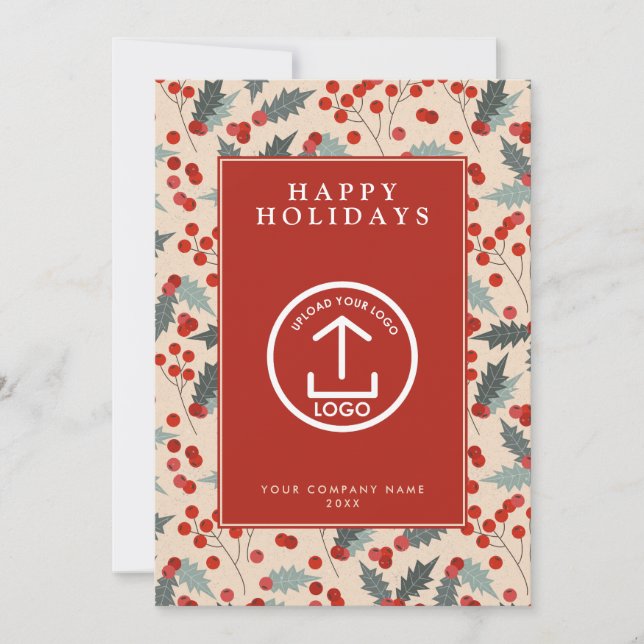 Holly Berry Corporate Business Logo Christmas Invitation (Front)