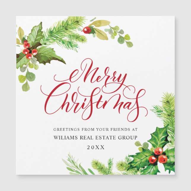  Holly Berry Corporate Christmas Greeting Magnetic (Front)
