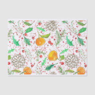 Holly Berry Cranberries Tangerine Watercolor Fruit Tissue Paper