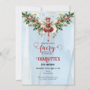 Holly Berry December Birth Flower Fairy Birthday Invitation