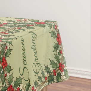 Holly-Berry Decorative Christmas-Holiday Greetings Tablecloth