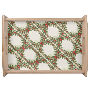 Holly-Berry Decorative Christmas-Holiday Serving Tray