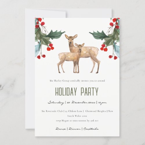 HOLLY BERRY DEER CORPORATE HOLIDAY PARTY INVITE