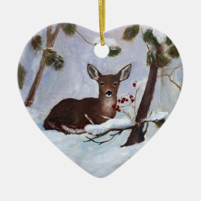 Holly Berry Deer Ornament