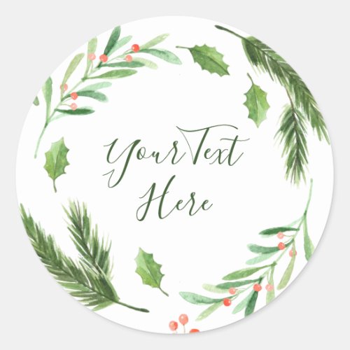 Holly Berry Foliage Watercolor Christmas Custom Classic Round Sticker