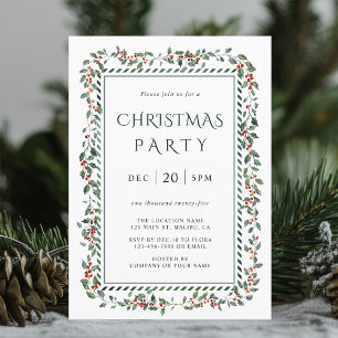 Holly Berry Frame Christmas Party Invitation      