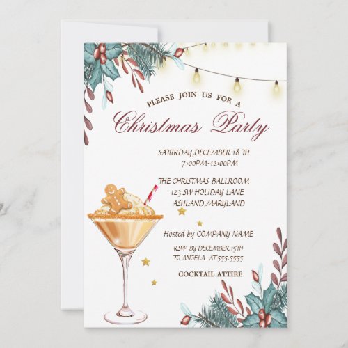 Holly Berry Gingerbread Cookie Drink Christmas  Invitation