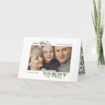 Holly Berry Gold Botanical photo Holiday Card