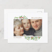Holly Berry Gold Botanical Photo  Holiday Postcard