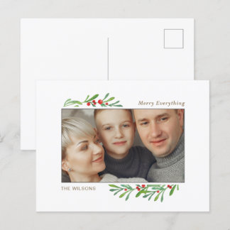 Holly Berry Gold Botanical Photo  Holiday Postcard