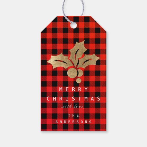 Holly Berry Gold Merry Happy Holiday Buffalo Red Gift Tags