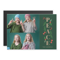 Holly Berry Gold Peace Photo Holiday Magnetic Card