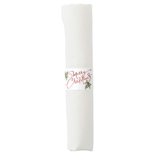 Holly Berry Gradient Red Script Merry Christmas Napkin Bands