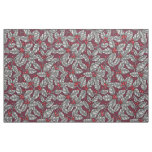 Holly berry, gray leaves on dark red fabric