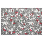 Holly berry, gray leaves on white fabric