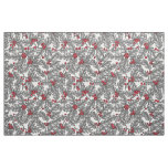Holly berry, gray leaves on white fabric