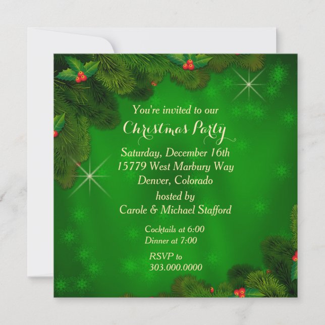 Holly Berry Green Christmas Party Invitation (Front)