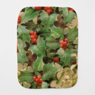 Holly Berry Greenery Christmas Holiday Vintage Baby Burp Cloth