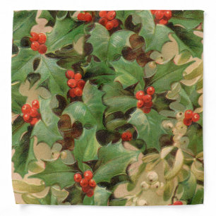 Holly Berry Greenery Christmas Holiday Vintage Bandana