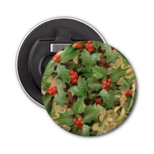 Holly Berry Greenery Christmas Holiday Vintage Bottle Opener