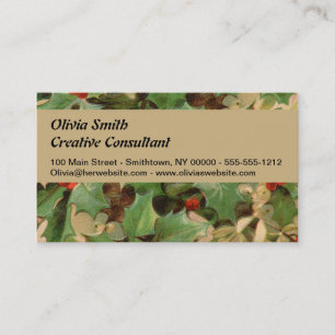 Holly Berry Greenery Christmas Holiday Vintage Business Card