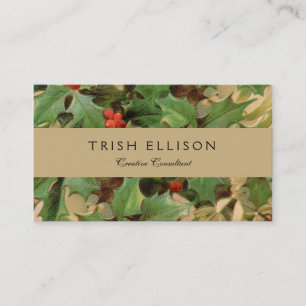 Holly Berry Greenery Christmas Holiday Vintage Business Card