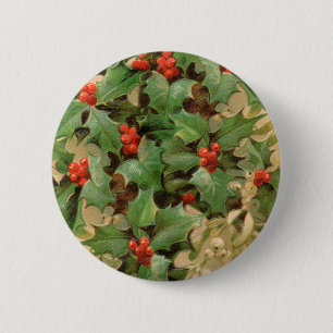 Holly Berry Greenery Christmas Holiday Vintage Button