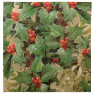 Holly Berry Greenery Christmas Holiday Vintage Cloth Napkin