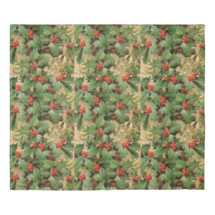 Holly Berry Greenery Christmas Holiday Vintage Duvet Cover