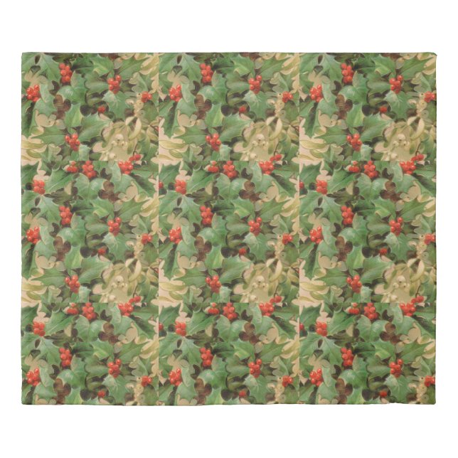Holly Berry Greenery Christmas Holiday Vintage Duvet Cover (Front)