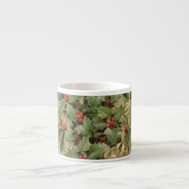 Holly Berry Greenery Christmas Holiday Vintage Espresso Cup (Front)