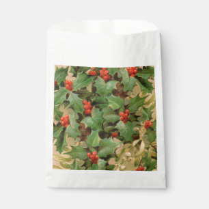 Holly Berry Greenery Christmas Holiday Vintage Favor Bag