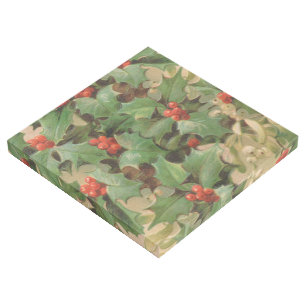 Holly Berry Greenery Christmas Holiday Vintage Gallery Wrap
