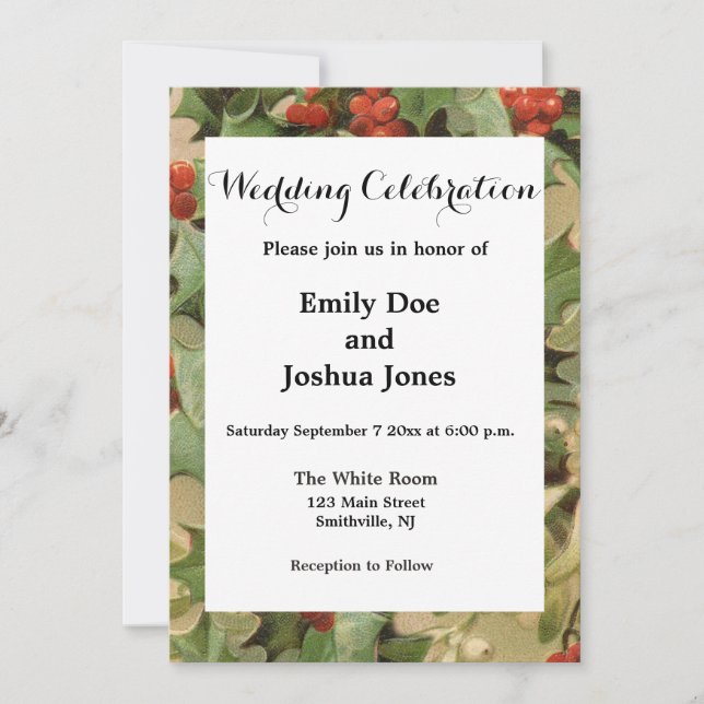 Holly Berry Greenery Christmas Holiday Vintage Invitation (Front)