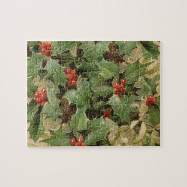 Holly Berry Greenery Christmas Holiday Vintage Jigsaw Puzzle (Horizontal)