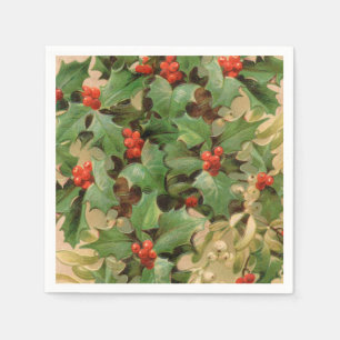 Holly Berry Greenery Christmas Holiday Vintage Napkins