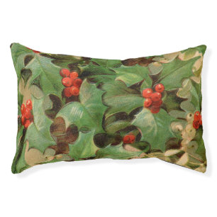 Holly Berry Greenery Christmas Holiday Vintage Pet Bed